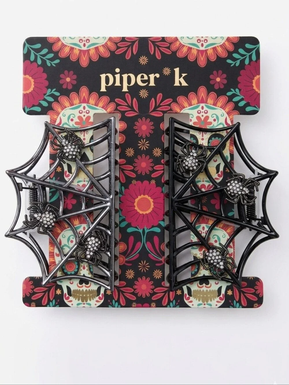 🔹️NWT Black Gothic Rhinestone Spider Web Metal Claw Hair Clip Set of 2